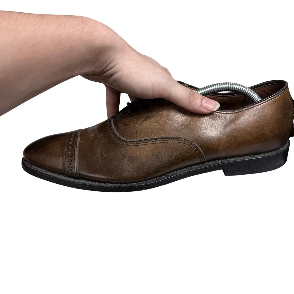 Allen Edmonds Fifth Avenue Oxford Mens 7.5 Brown Leather Cap Toe Brogue Shoes